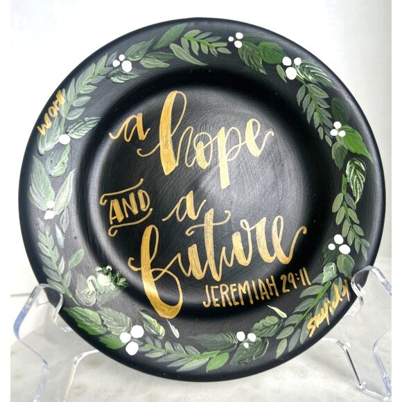Jeremiah 29:11 Hand-Painted Decorative Plate Wreath "A Hope And A Future" Verse - Picture 1 of 4